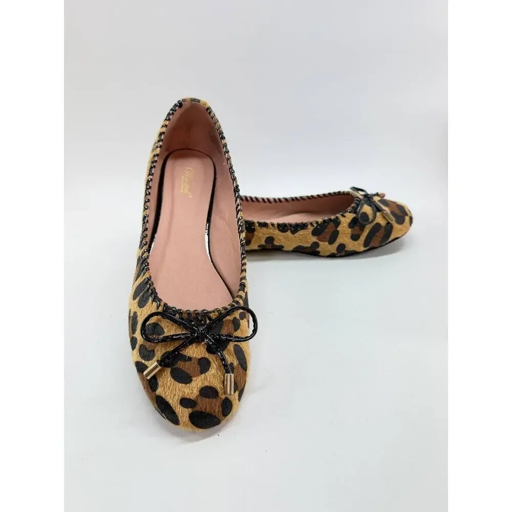Wanted Karina Leopard Print Ballet Flats Women's Size 10 Faux Fur Bow